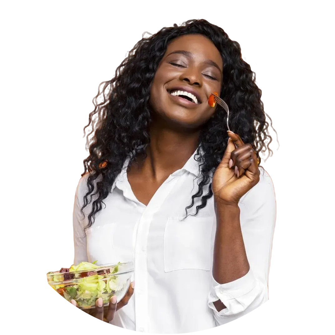 happy-woman-enjoying-fresh-salad-against-peach-rouund(1)